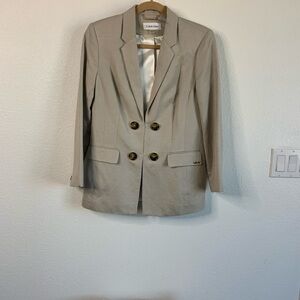 Calvin Klein Taupe Double-Breasted Blazer with Tortoiseshell Buttons